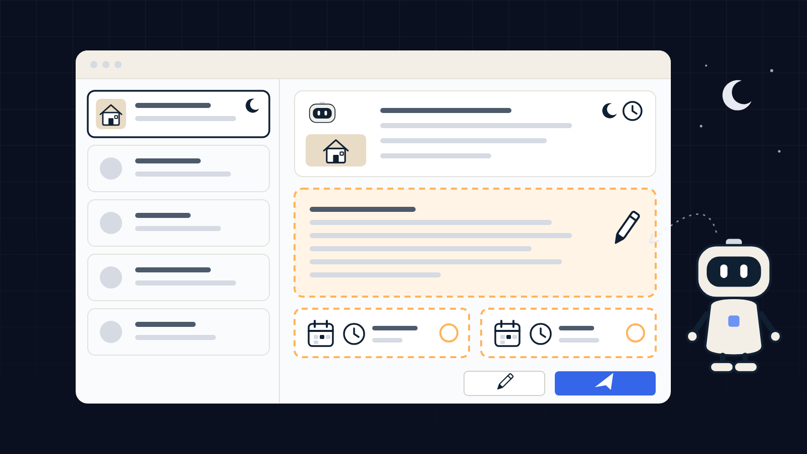 An agency inbox where a buyer enquiry received in the evening is shown summarised, with a drafted reply and two viewing slots waiting for approval